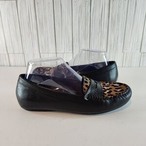 Vionic Piper Women's Loafers Black Leather Leopard Flats Size 7.5